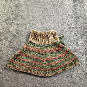 Handmade Crochet Knit Girls Skirt 4T Striped Colorful Drawstring Boho